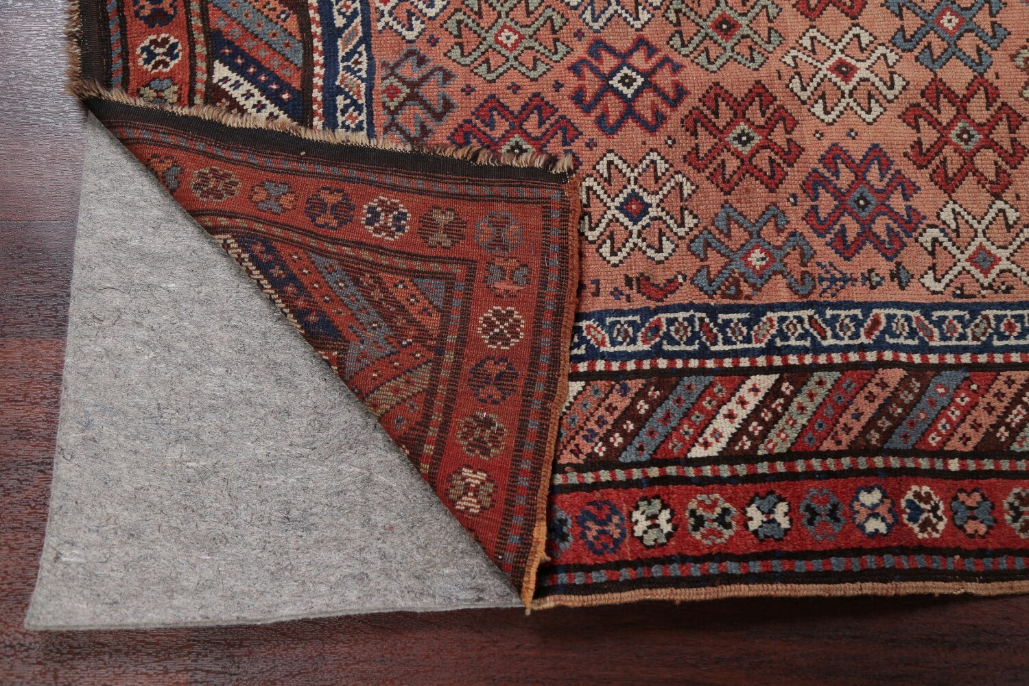 Antique Vegetable Dye Coral Kazak Caucasian Runner Rug 4x11