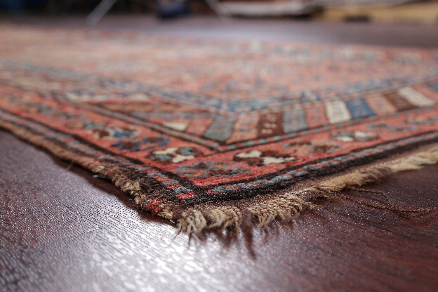 Antique Vegetable Dye Coral Kazak Caucasian Runner Rug 4x11