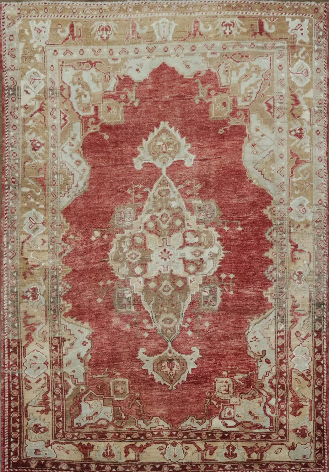 Elegant Red and Beige Vintage Look Oushak Turkish Rug 5x6