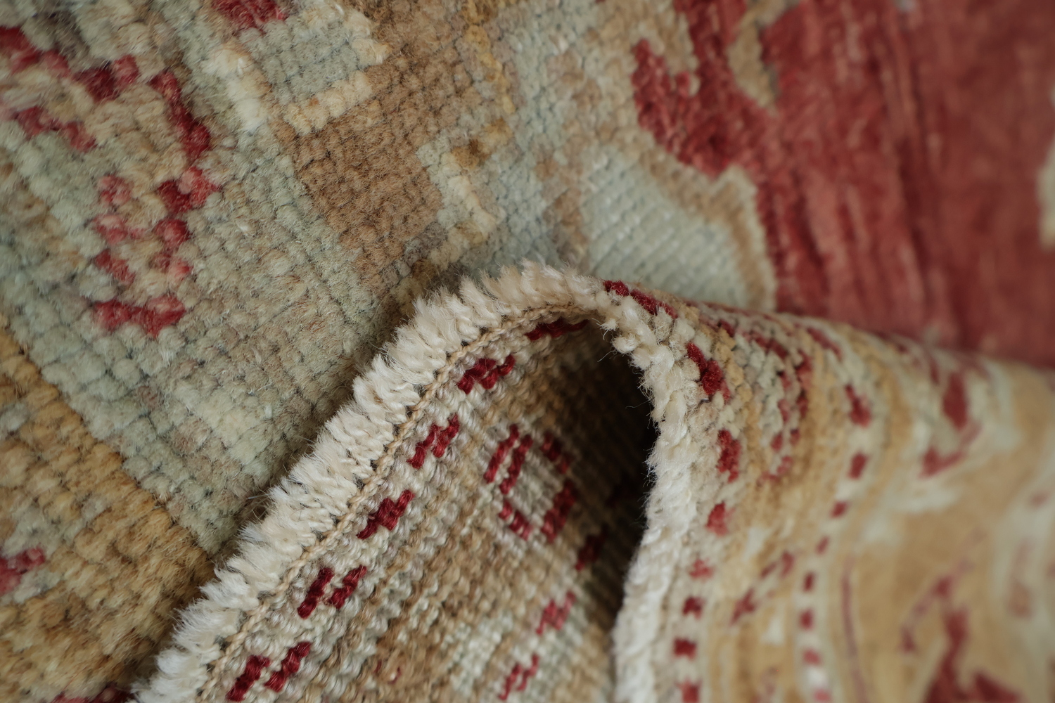 Elegant Red and Beige Vintage Look Oushak Turkish Rug 5x6