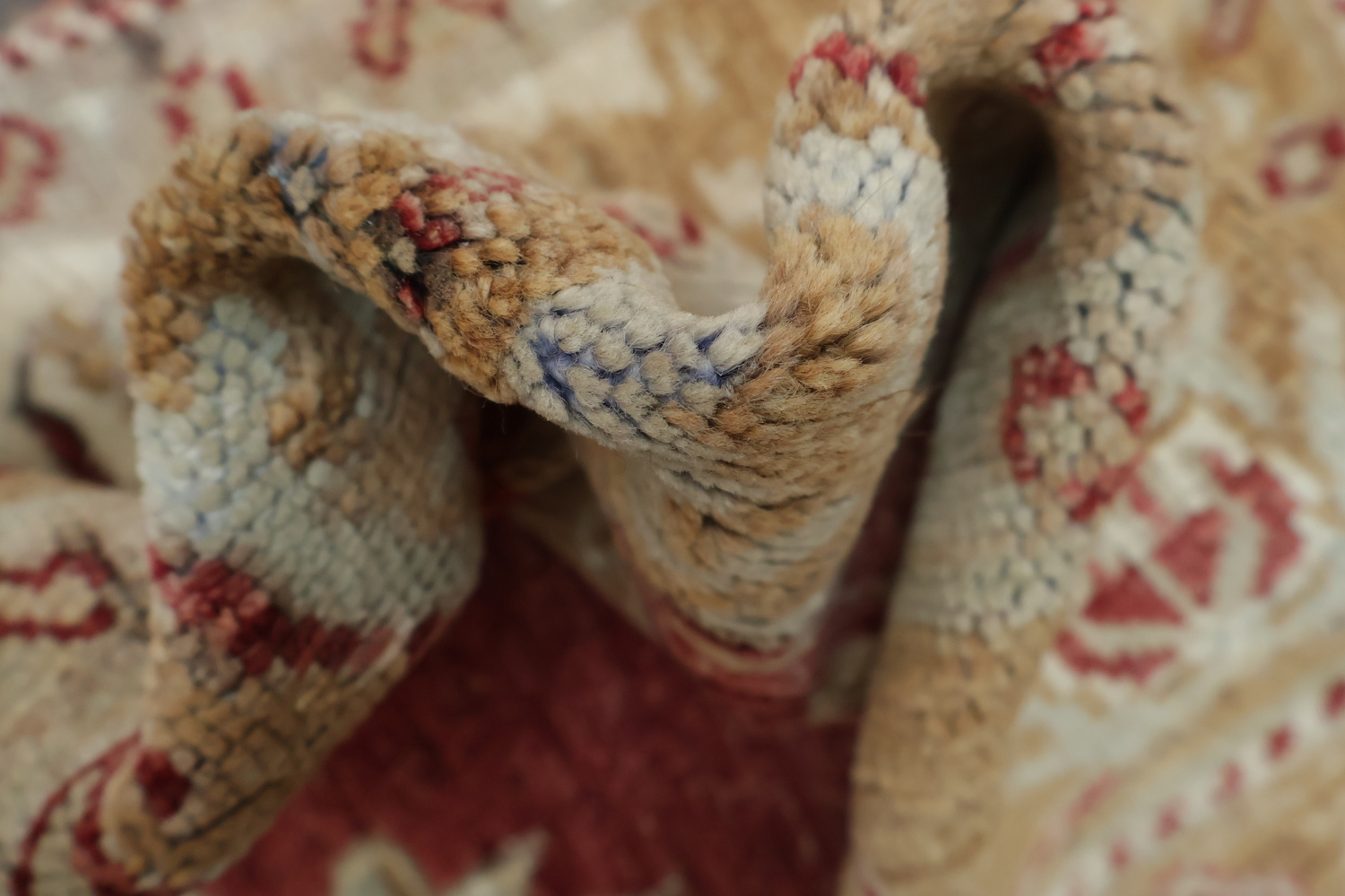 Elegant Red and Beige Vintage Look Oushak Turkish Rug 5x6