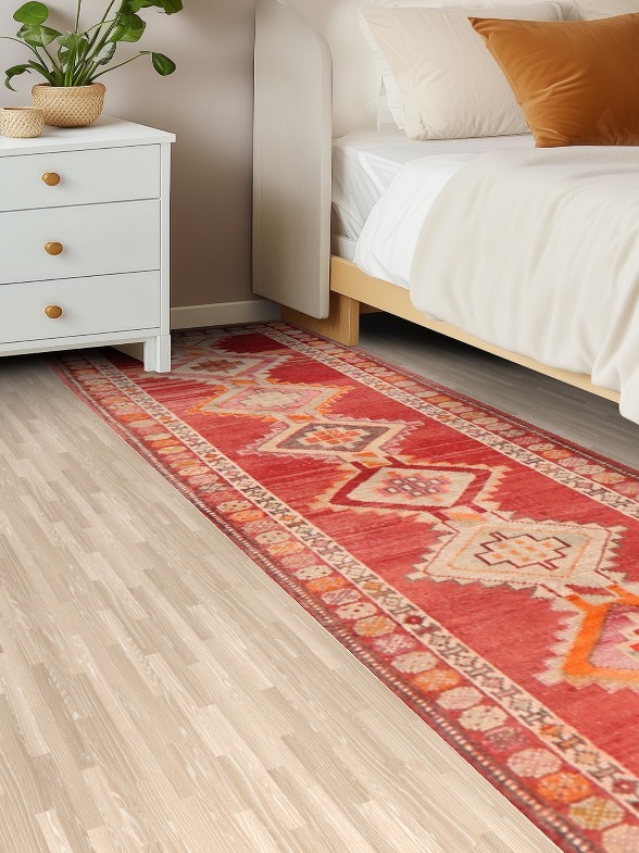 Geometric Red Anatolian Oriental Runner Rug 3x12