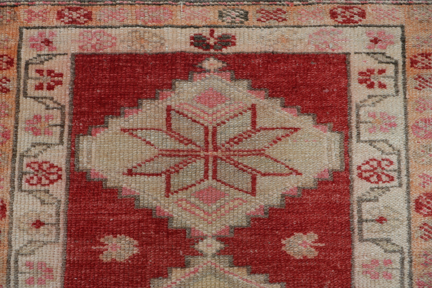 Antique Look Red and Coral Geometric Turkish Runner Rug 3x13