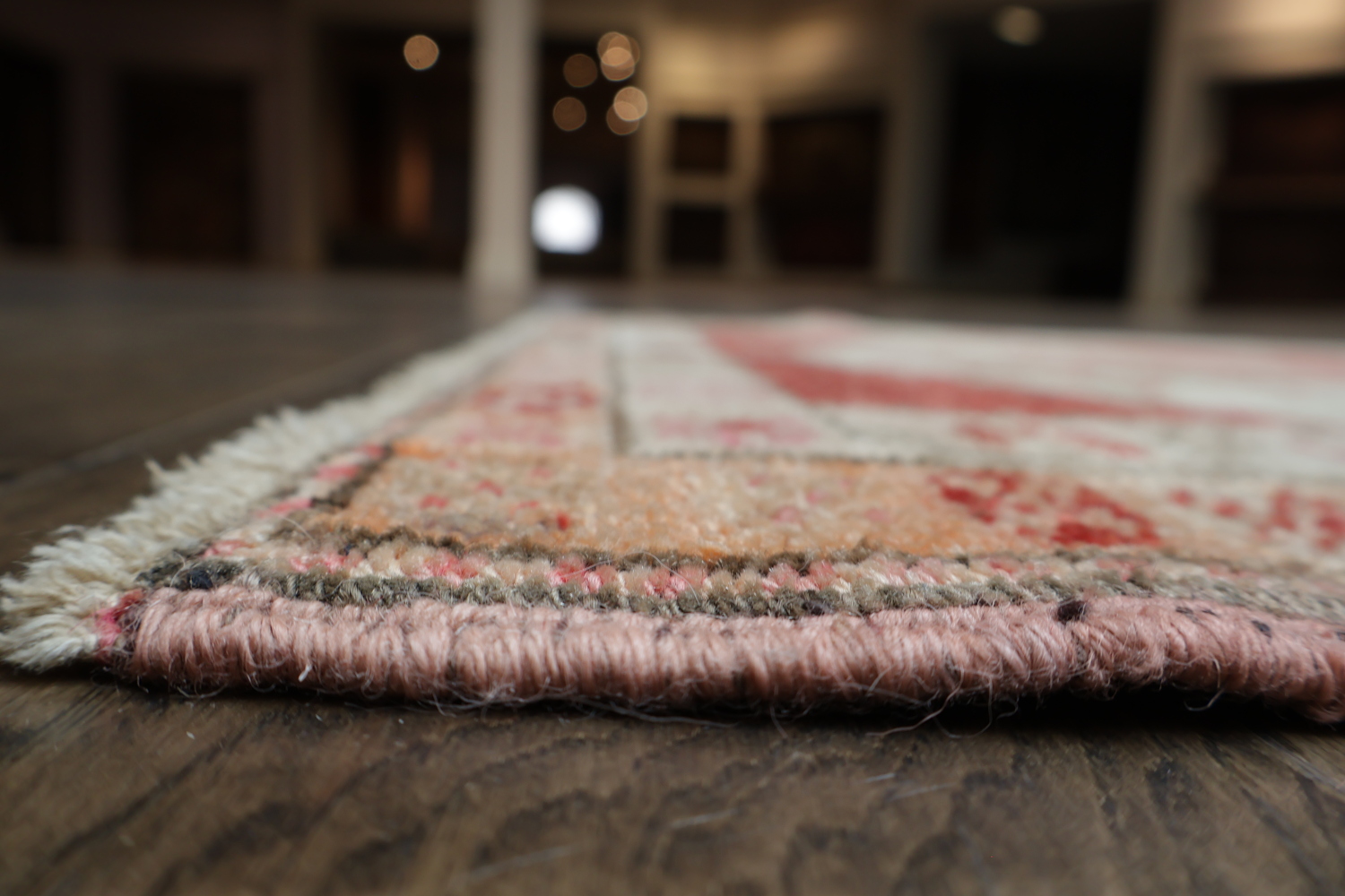 Antique Look Red and Coral Geometric Turkish Runner Rug 3x13