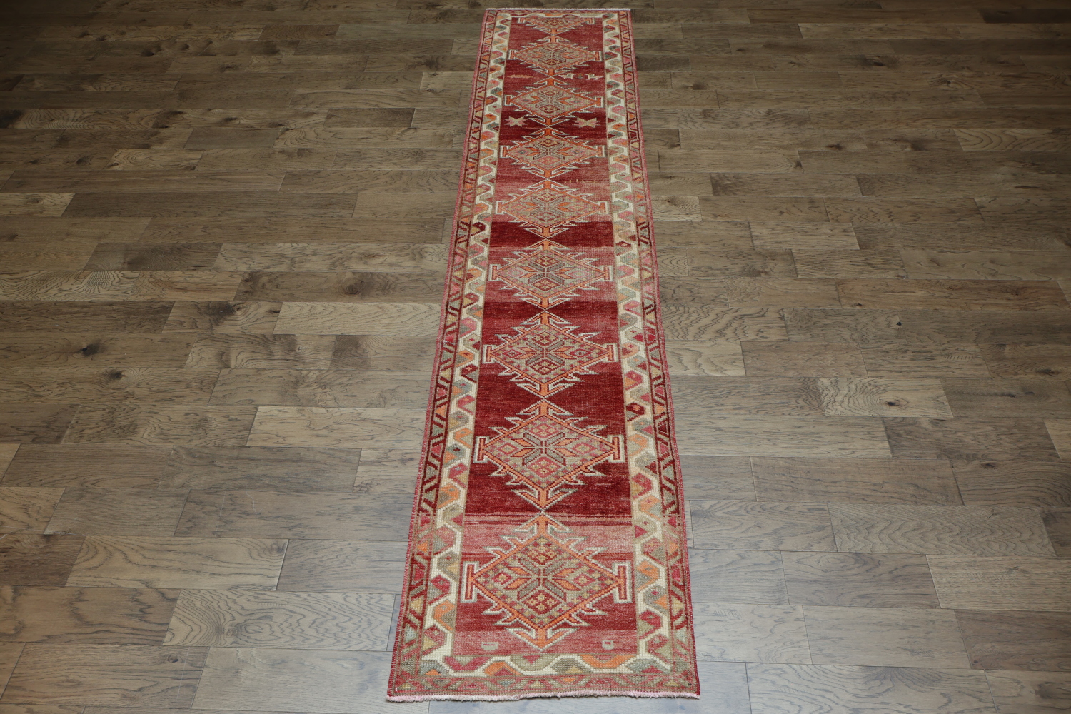 Rustic Charm: Red Geometric Turkish Tribal Runner for Hallways 3x12