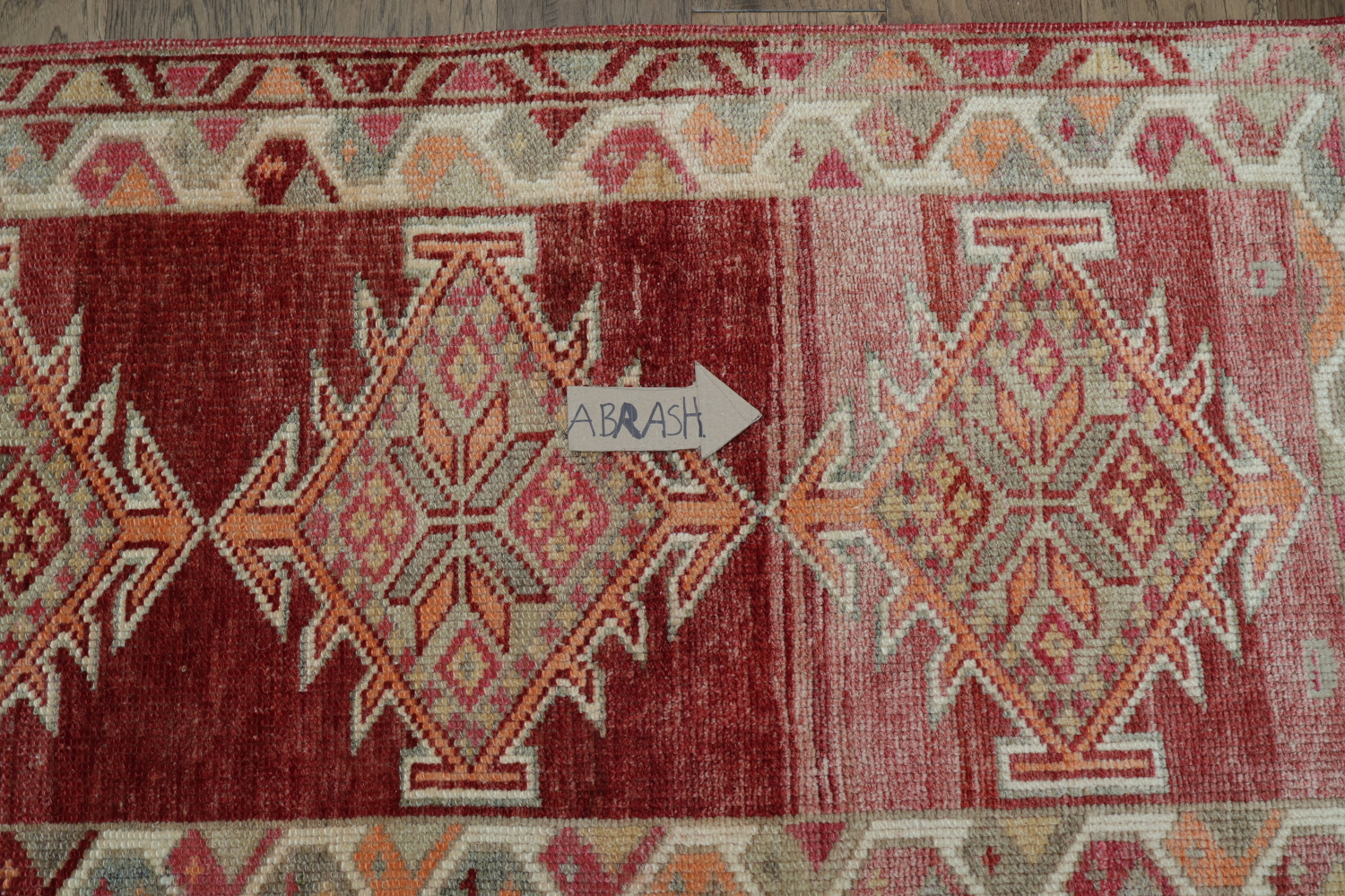 Rustic Charm: Red Geometric Turkish Tribal Runner for Hallways 3x12