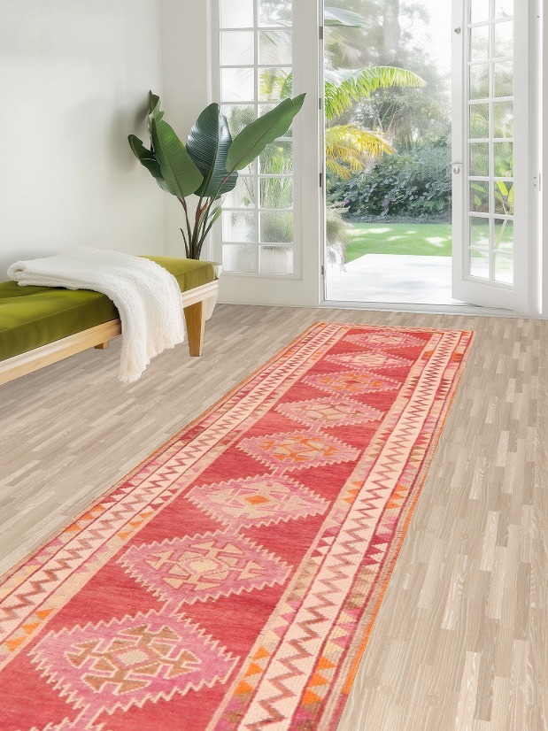Geometric Red Anatolian Oriental Runner Rug 3x13