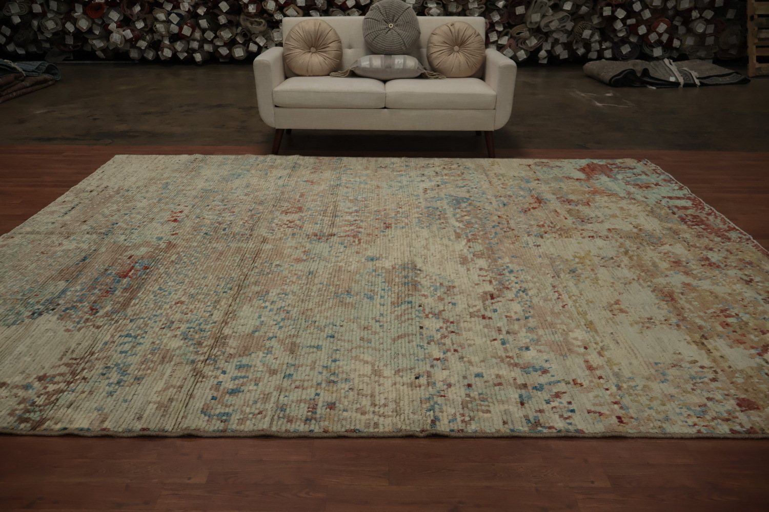 Abstract Earth-Toned Modern Area Rug 9x12 with Distressed Texture Style