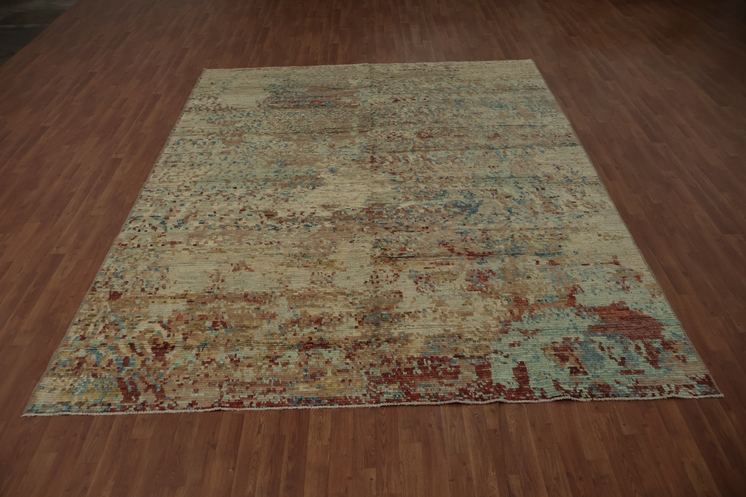 Abstract Earth-Toned Modern Area Rug 9x12 with Distressed Texture Style