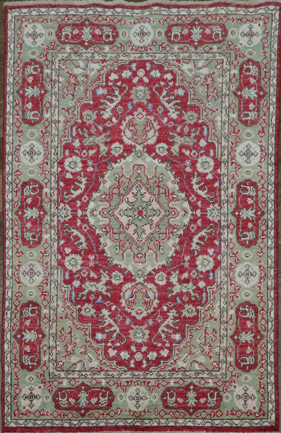 Vegetable Dye Geometric Oushak Turkish Rug 4x6
