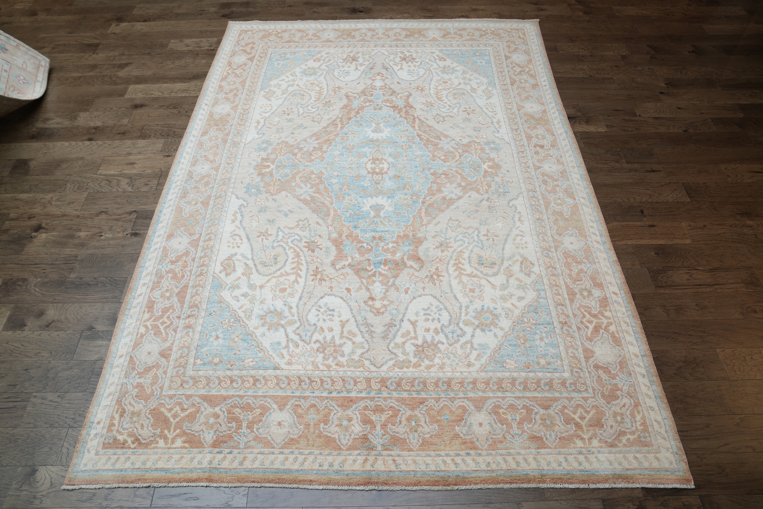 Vegetable Dye Geometric Oushak Turkish Area Rug 9x12