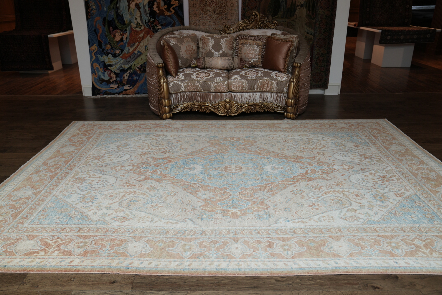 Vegetable Dye Geometric Oushak Turkish Area Rug 9x12