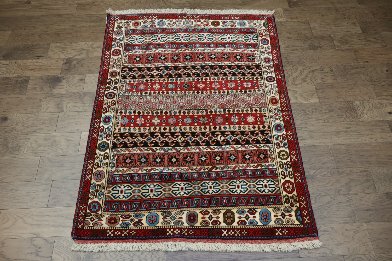 Wool & Silk Geometric Turkoman Persian Area Rug 4x6