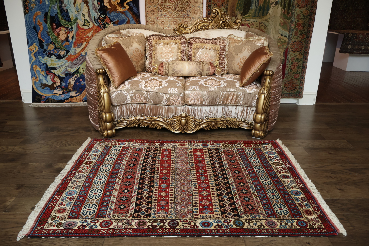 Wool & Silk Geometric Turkoman Persian Area Rug 4x6