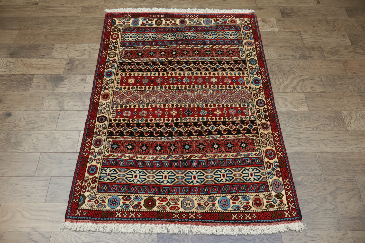 Wool & Silk Geometric Turkoman Persian Area Rug 4x6