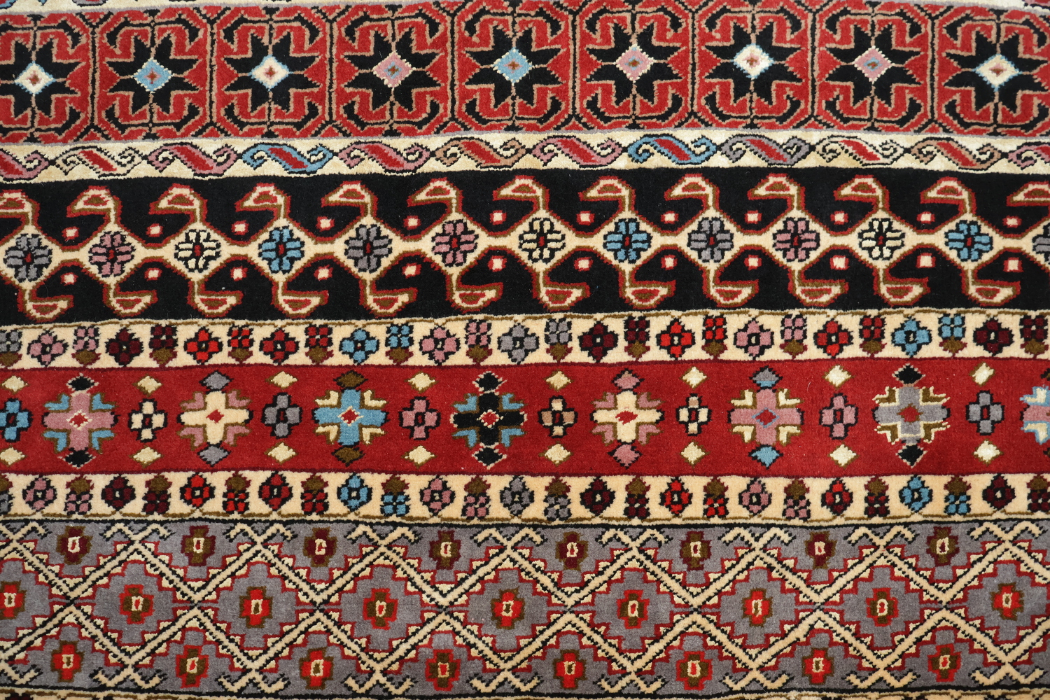 Wool & Silk Geometric Turkoman Persian Area Rug 4x6