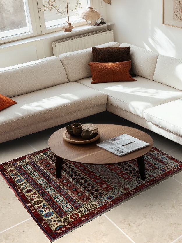 Wool & Silk Geometric Turkoman Persian Area Rug 4x6
