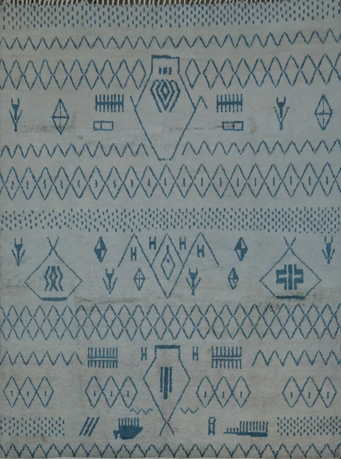 Tribal Geometric Soft Moroccan Blue Rug for Modern Interiors 8x10