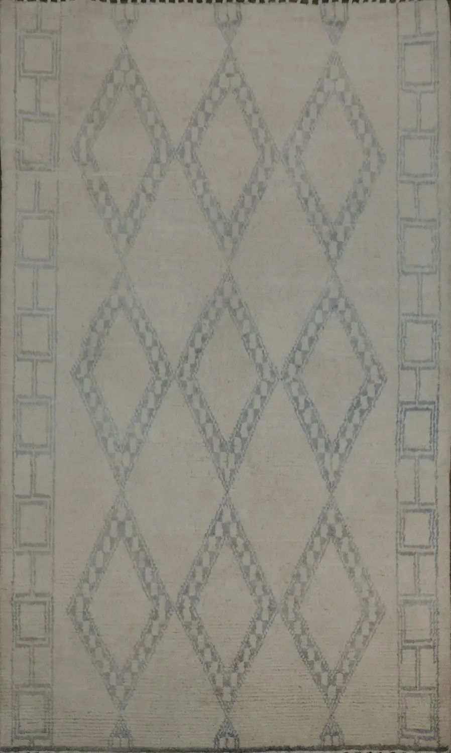 Chic and Minimalist Gray and Beige Moroccan Rug with Geometric Diamond Theme 5x8