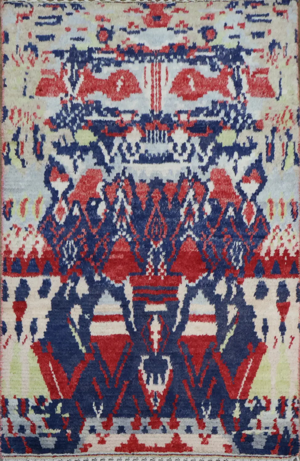 Contemporary Abstract Rug in Red, Blue, and Cream Hues 4x6