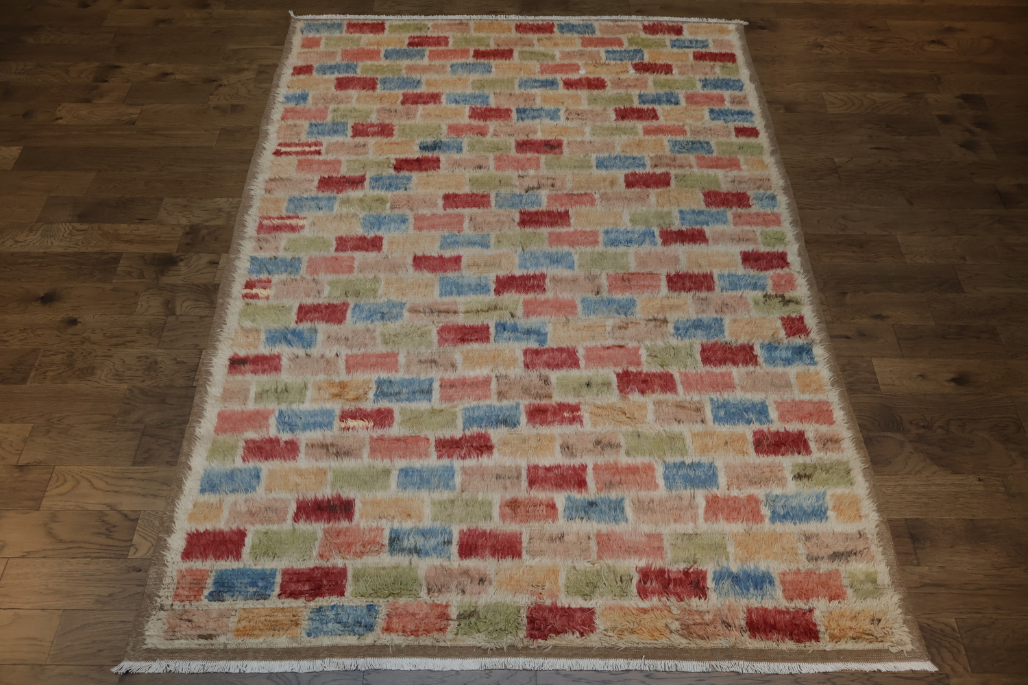 Colorful Brick Design Moroccan Berber Rug Perfect for Lively Living Spaces 8x11