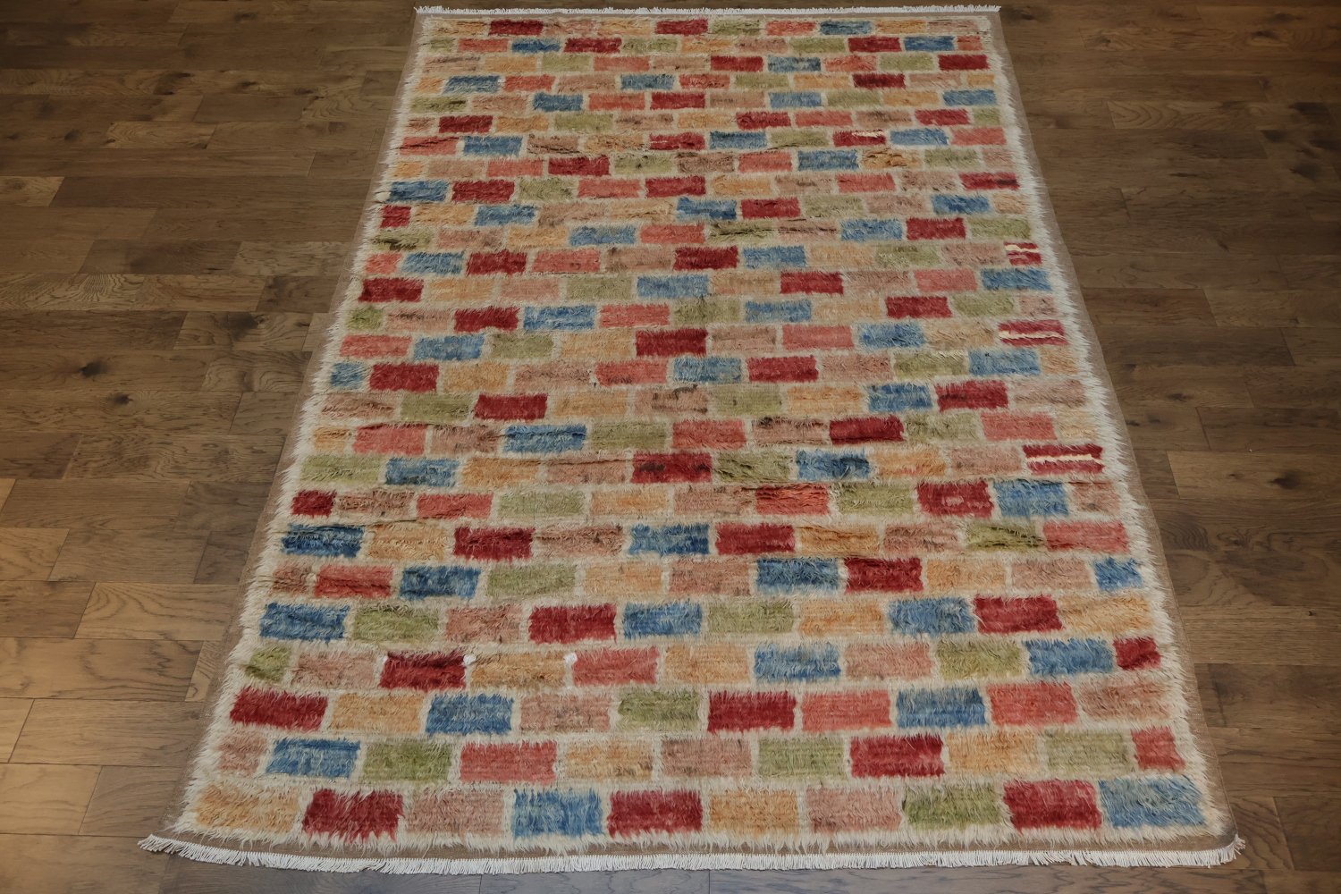 Colorful Brick Design Moroccan Berber Rug Perfect for Lively Living Spaces 8x11