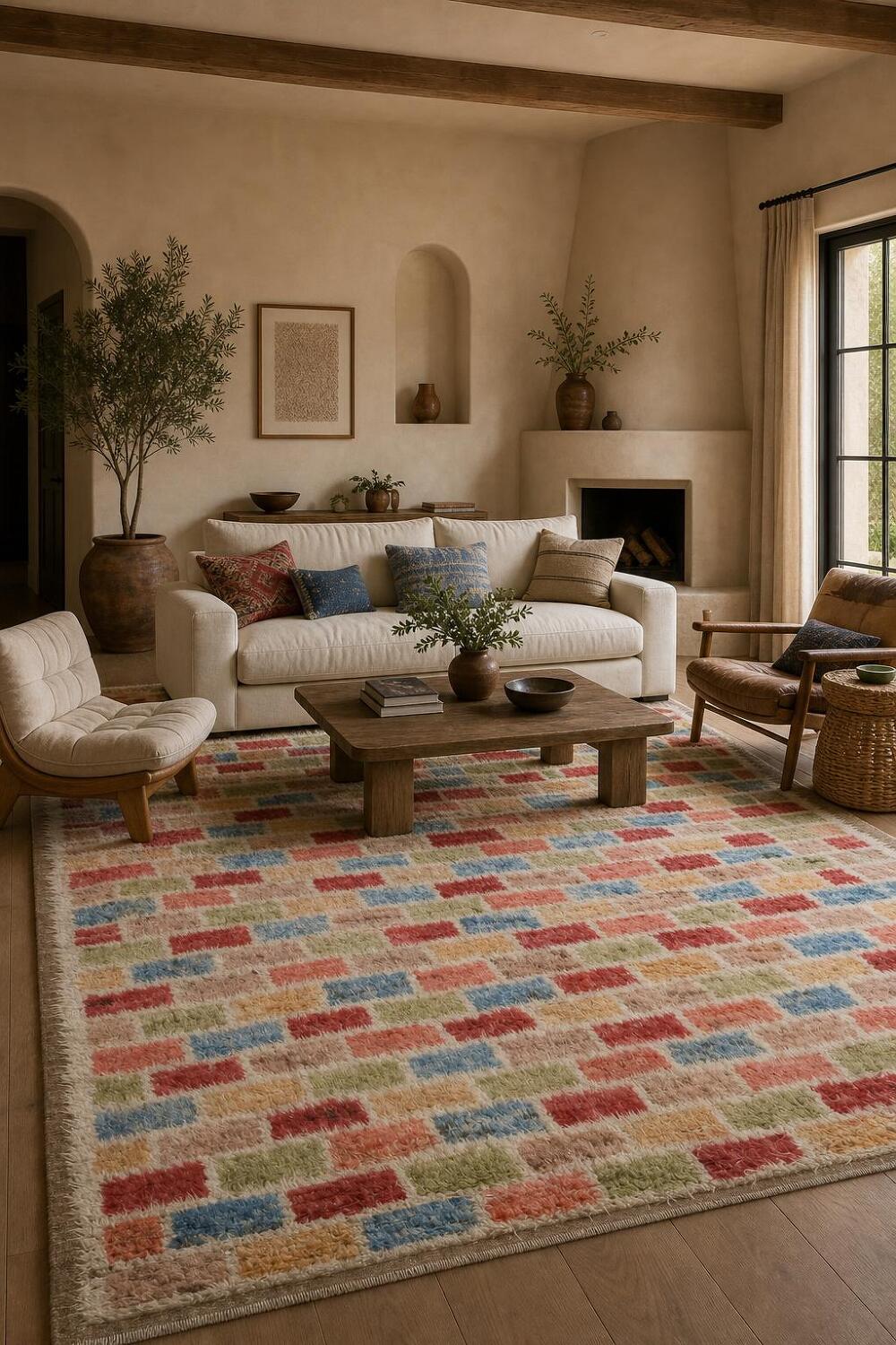 Colorful Brick Design Moroccan Berber Rug Perfect for Lively Living Spaces 8x11