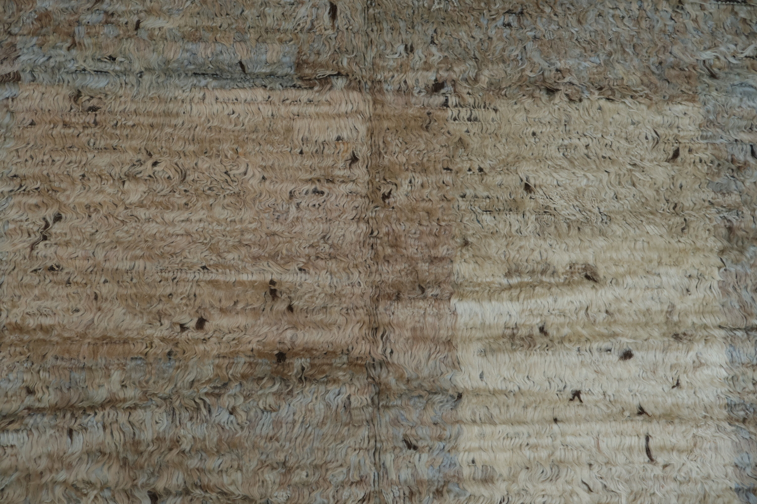Contemporary Moroccan Shaggy Patchwork Rug with Earthy Beige and Blue Tones 6x8