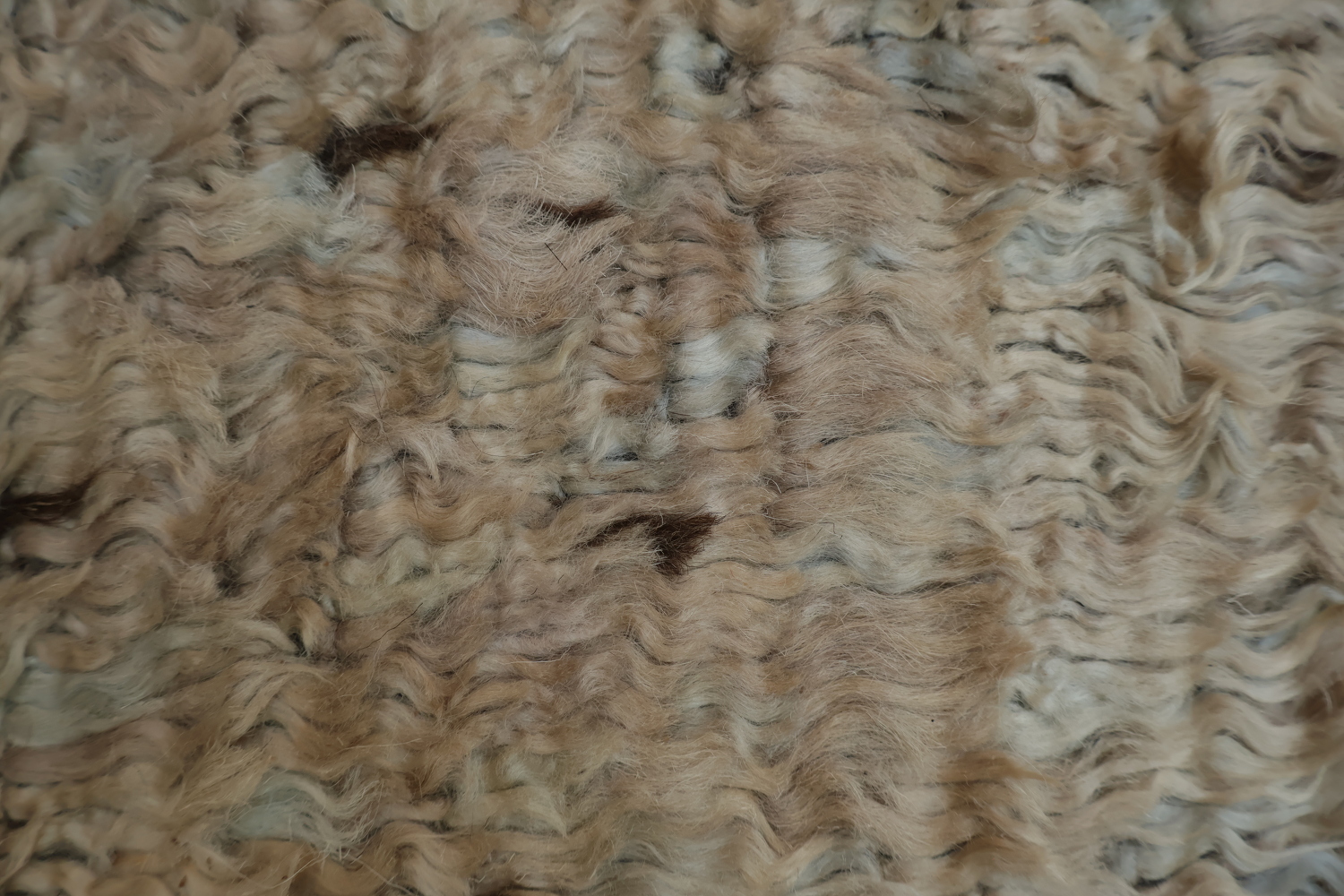 Contemporary Moroccan Shaggy Patchwork Rug with Earthy Beige and Blue Tones 6x8