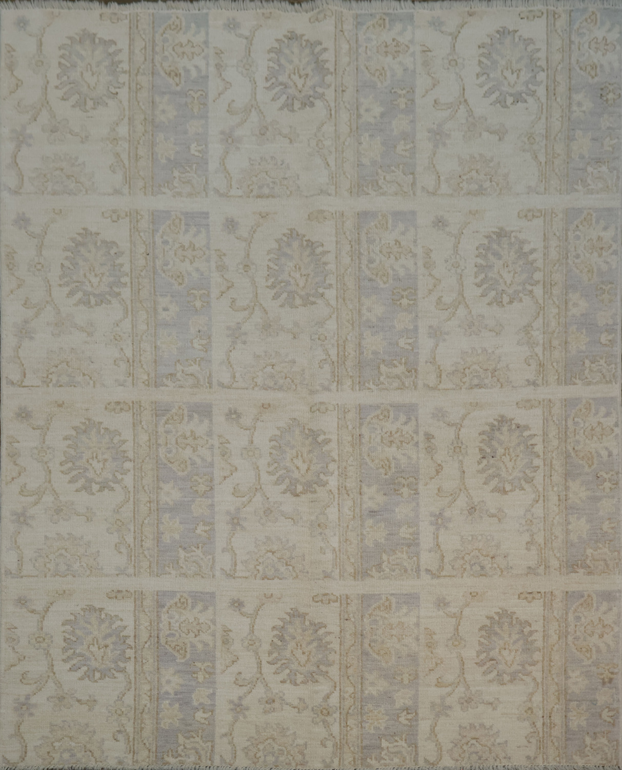 Luxurious Beige and Blue Oushak Turkish Rug with Elegant Floral Patterns 5x6