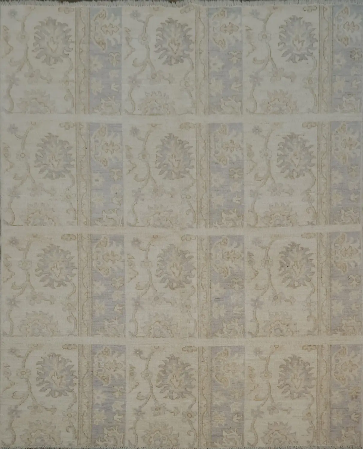 Luxurious Beige and Blue Oushak Turkish Rug with Elegant Floral Patterns 5x6