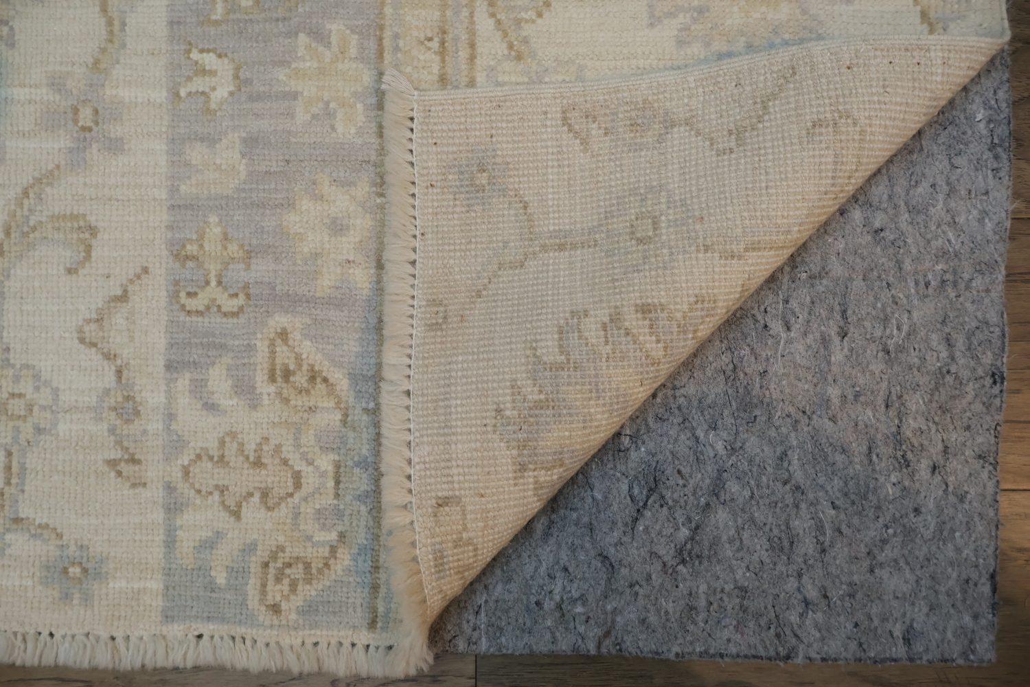 Luxurious Beige and Blue Oushak Turkish Rug with Elegant Floral Patterns 5x6