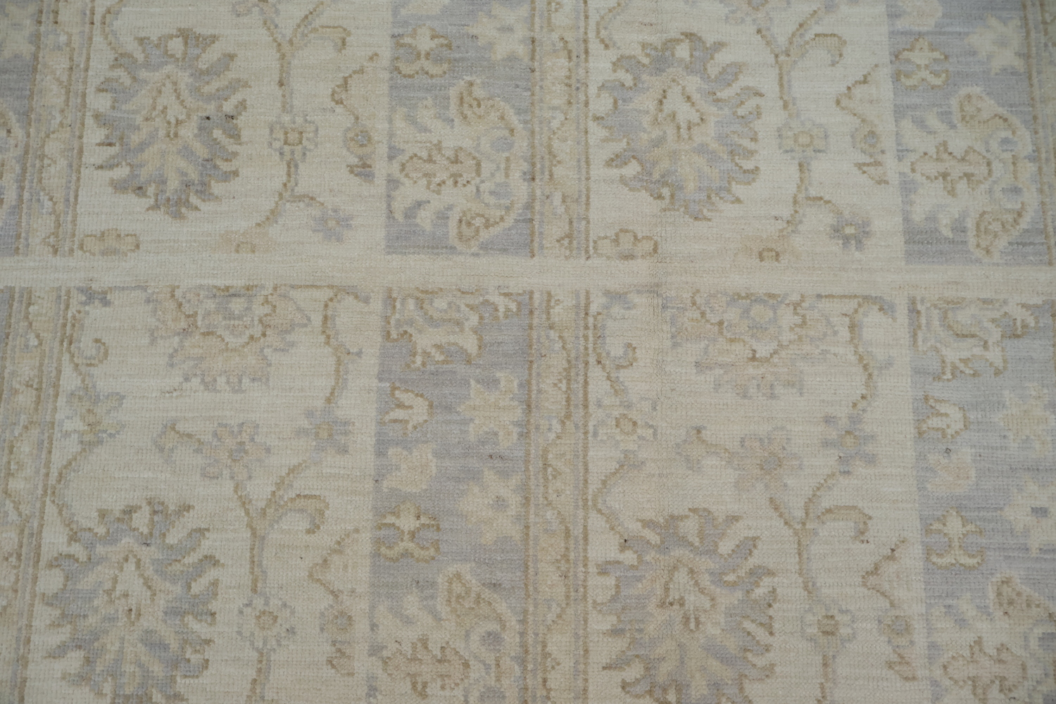 Luxurious Beige and Blue Oushak Turkish Rug with Elegant Floral Patterns 5x6