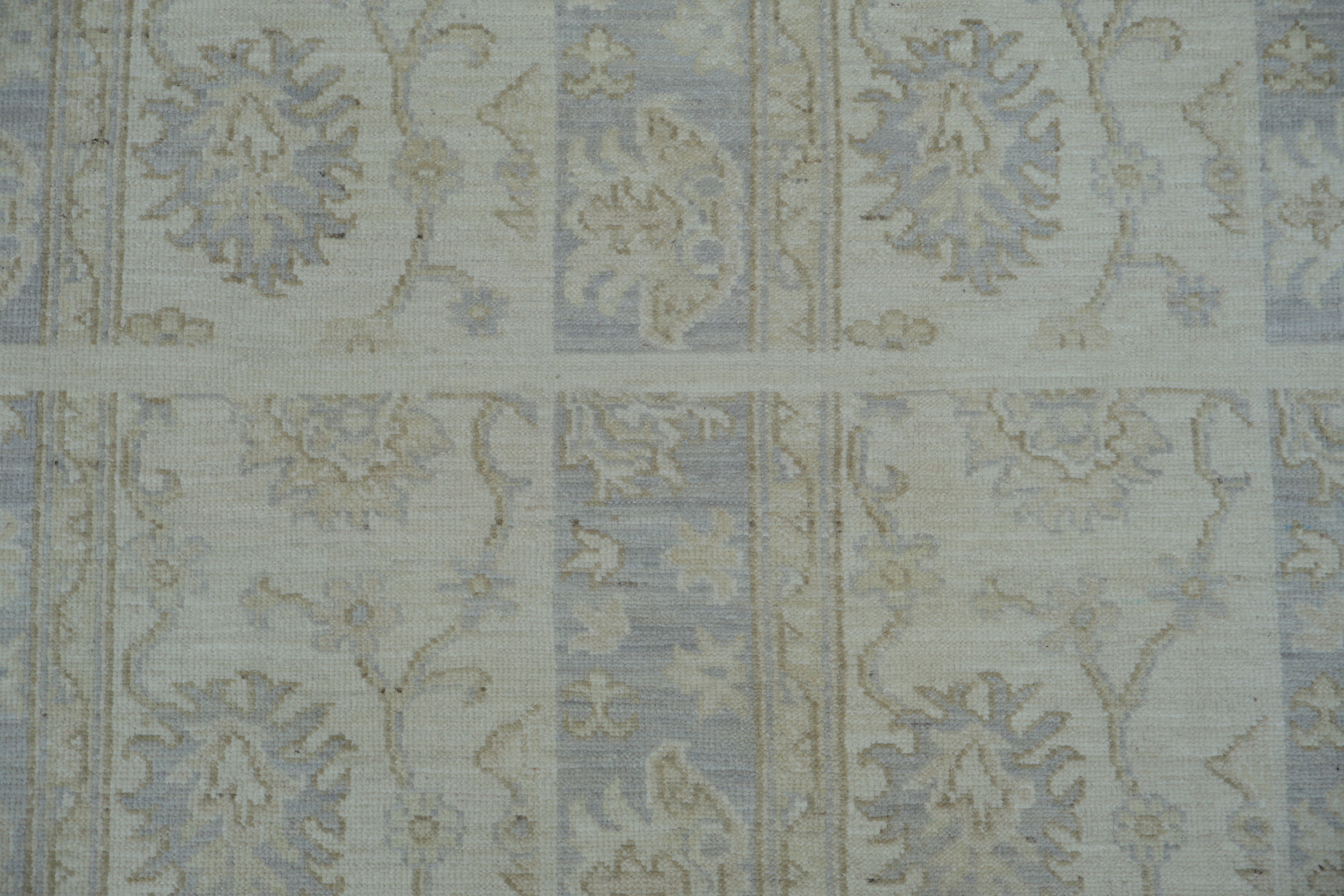 Elegant Faded Blue and Beige Floral Mortar Patterned Oushak Turkish Rug 5x6