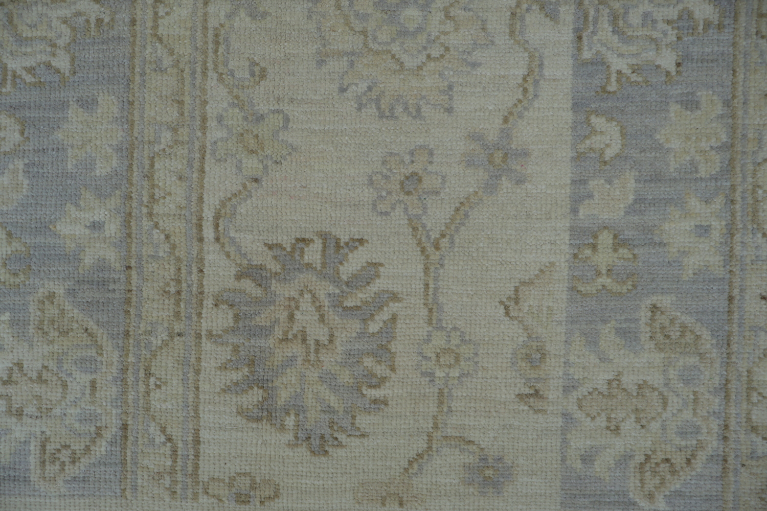 Elegant Faded Blue and Beige Floral Mortar Patterned Oushak Turkish Rug 5x6