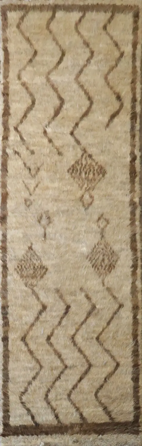 Moroccan Berber Beige Rug with Unique Rustic Geometric Design 2x8 ft