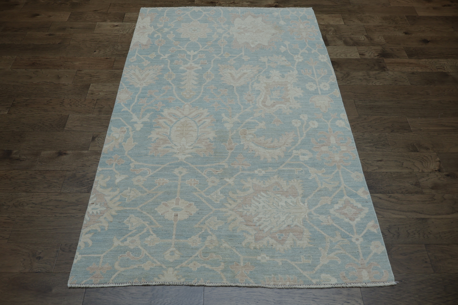 Elegant Sky Blue Oushak Turkish Rug with Intricate Floral Patterns 5x9