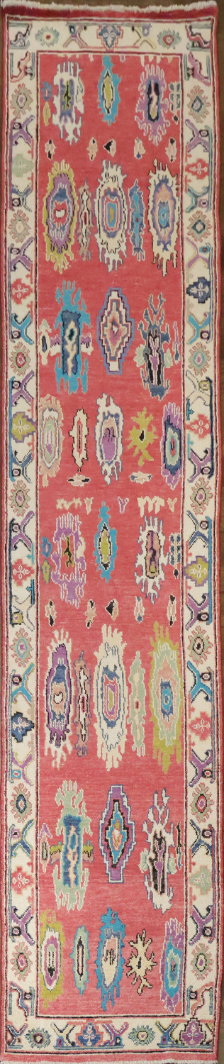 Vegetable Dye Colorful Oushak Turkish Runner Rug for Hallways 3x13