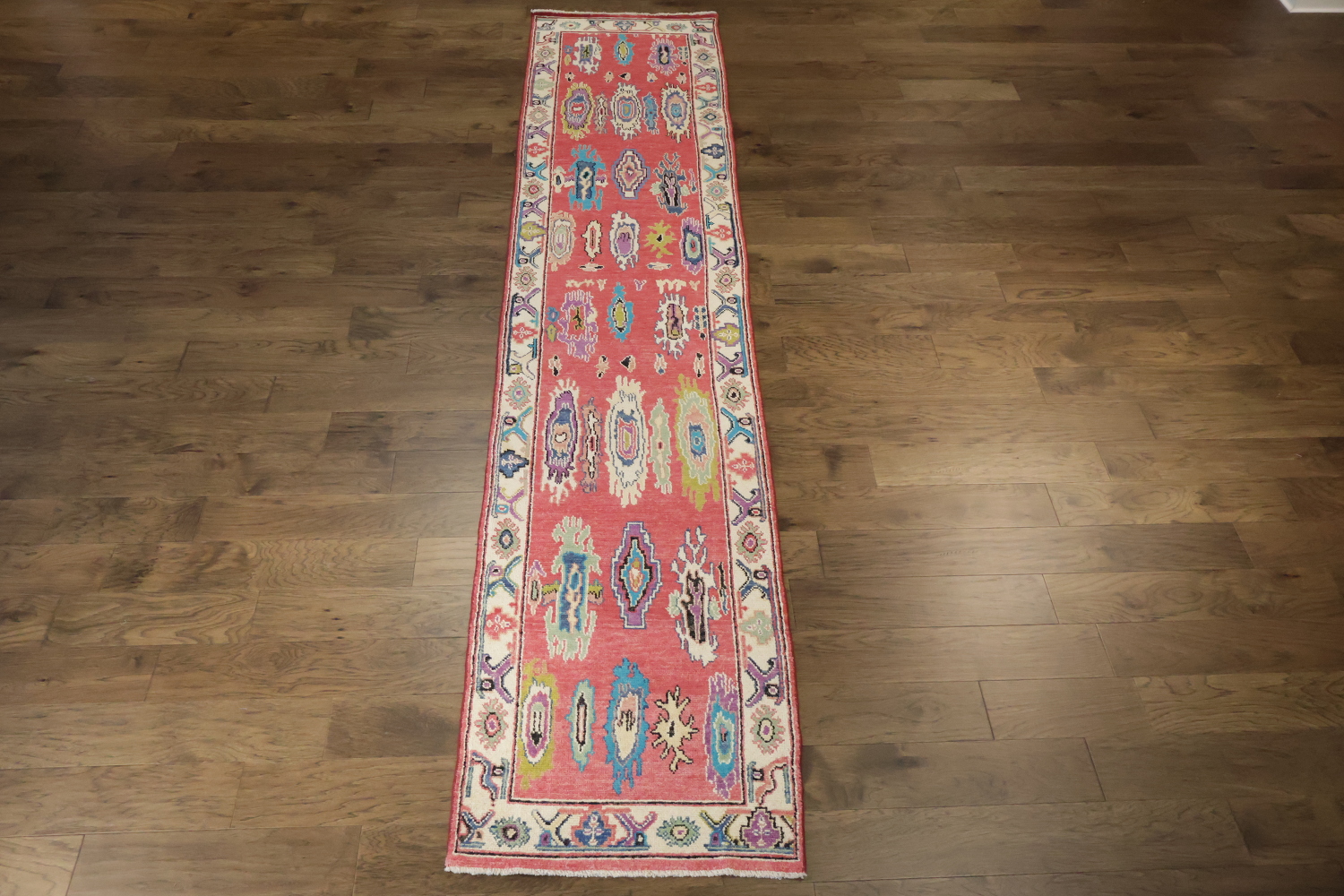 Vegetable Dye Colorful Oushak Turkish Runner Rug for Hallways 3x13