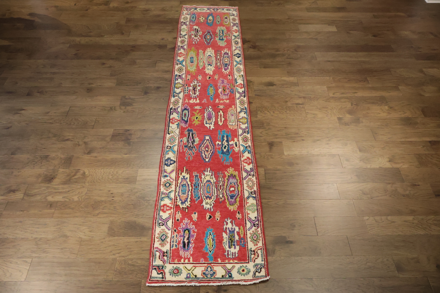 Vegetable Dye Colorful Oushak Turkish Runner Rug for Hallways 3x13