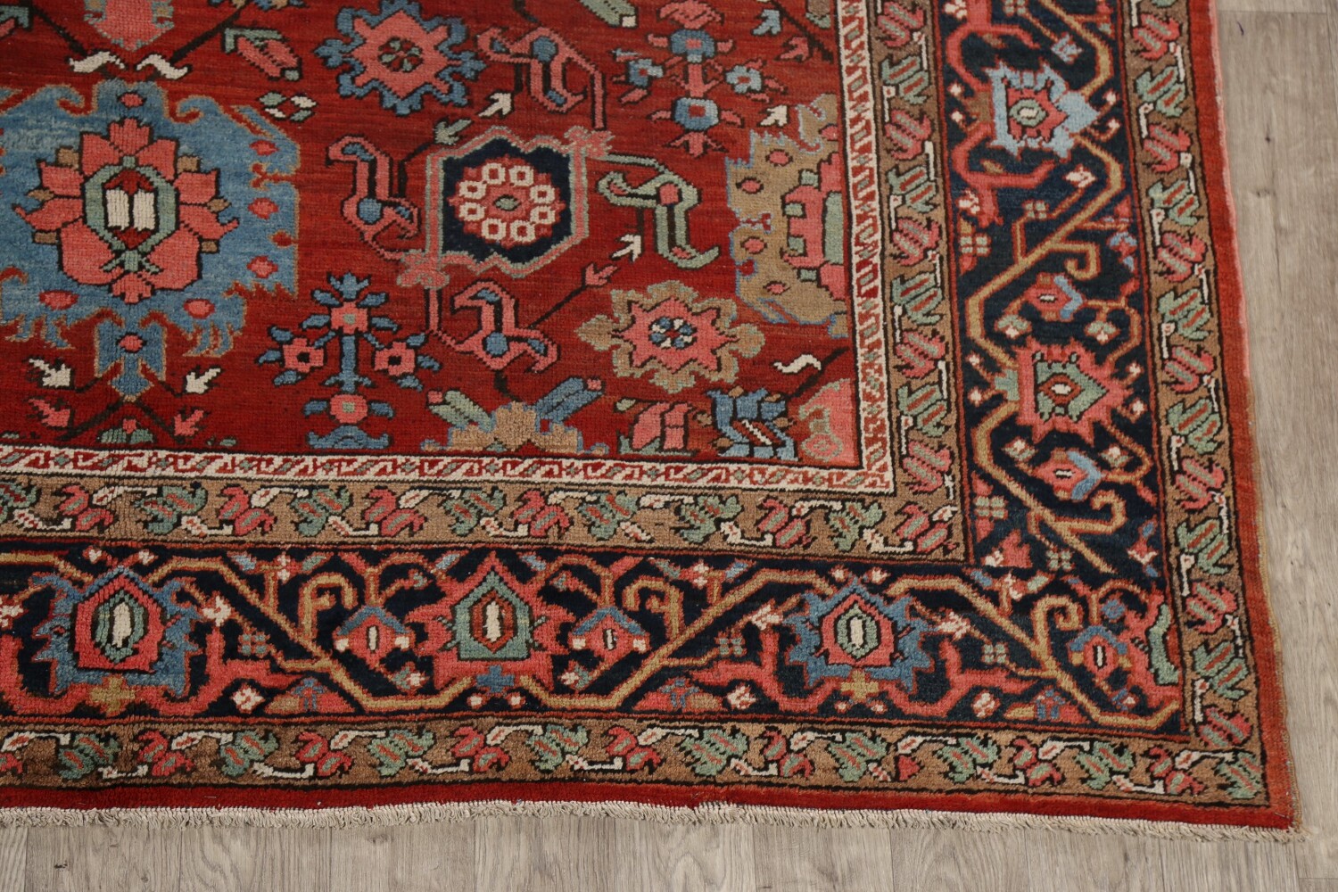 Pre-1900 Antique Heriz Serapi Vegetable Dye Persian Rug 8x12
