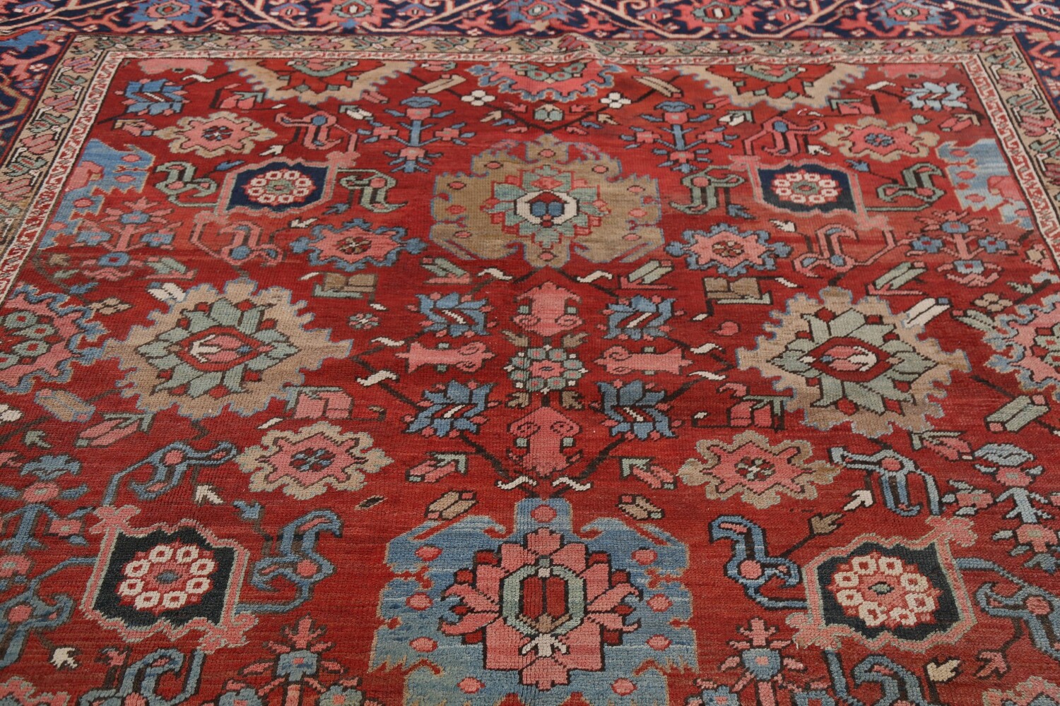 Pre-1900 Antique Heriz Serapi Vegetable Dye Persian Rug 8x12