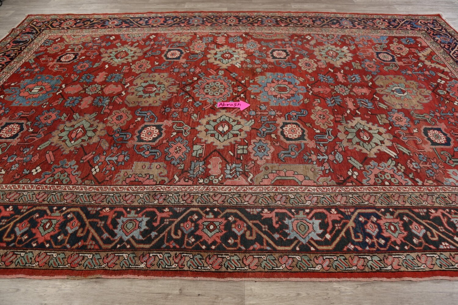 Pre-1900 Antique Heriz Serapi Vegetable Dye Persian Rug 8x12