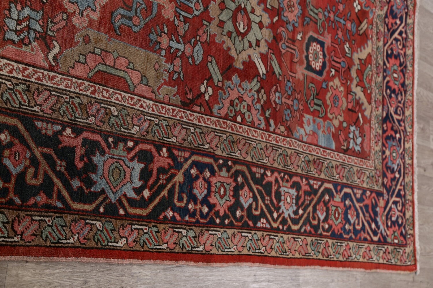 Pre-1900 Antique Heriz Serapi Vegetable Dye Persian Rug 8x12