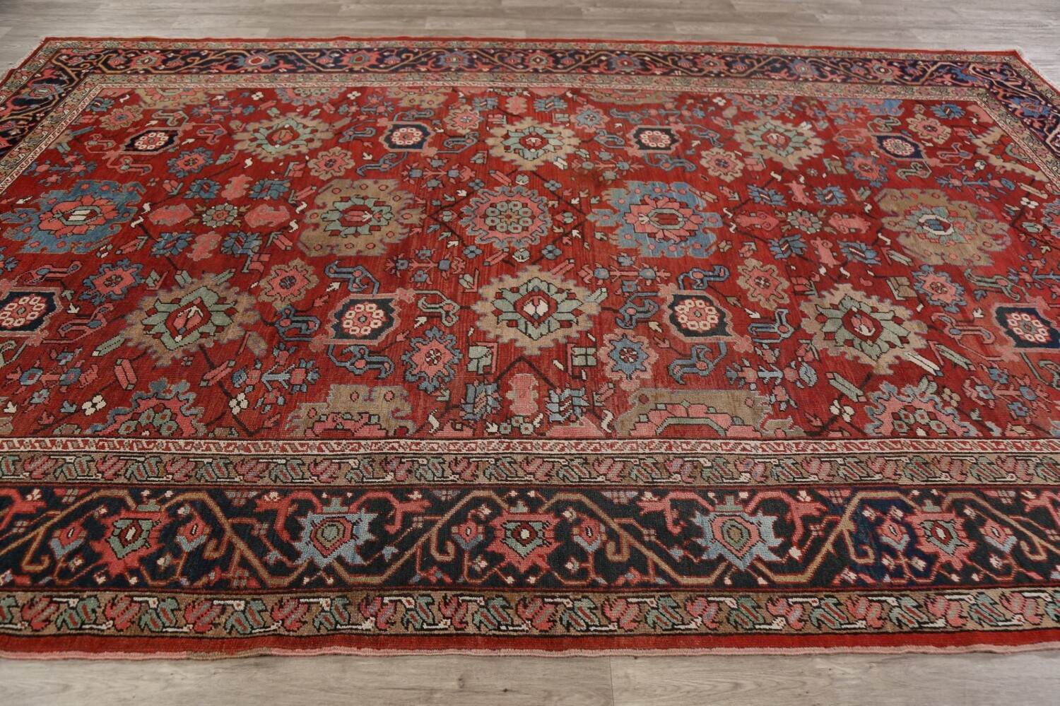 Pre-1900 Antique Heriz Serapi Vegetable Dye Persian Rug 8x12