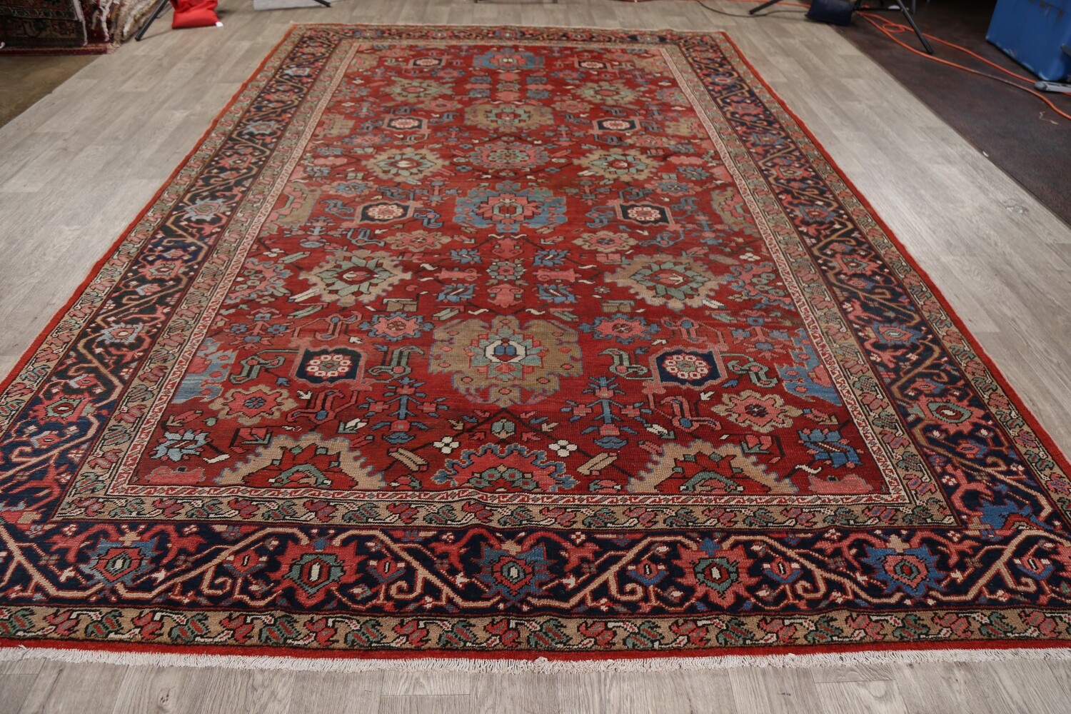 Pre-1900 Antique Heriz Serapi Vegetable Dye Persian Rug 8x12