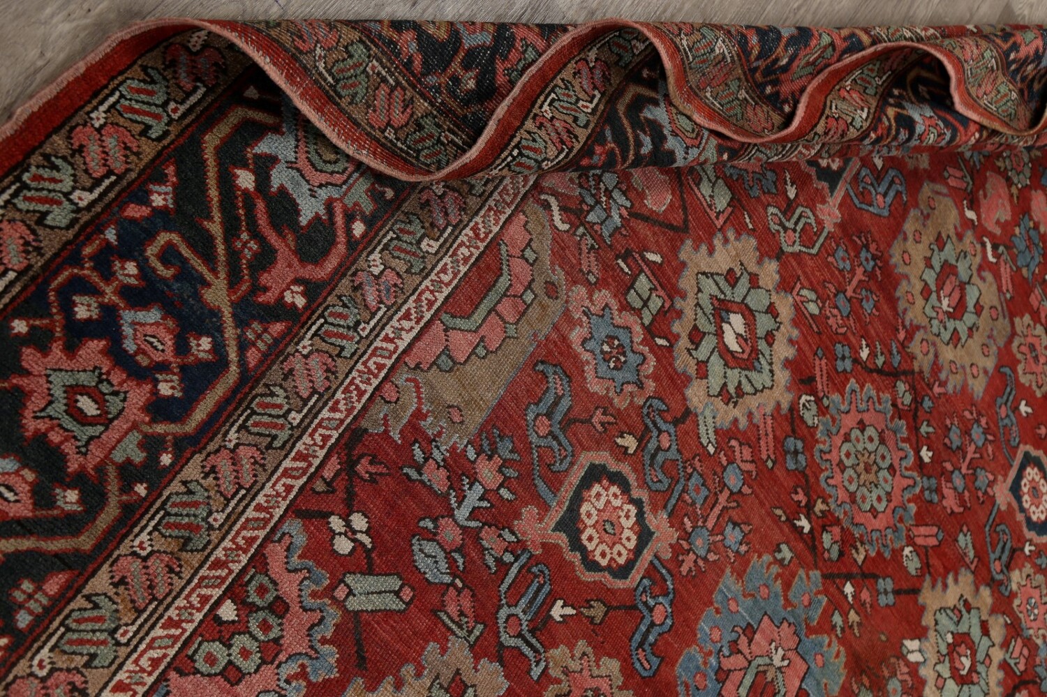 Pre-1900 Antique Heriz Serapi Vegetable Dye Persian Rug 8x12