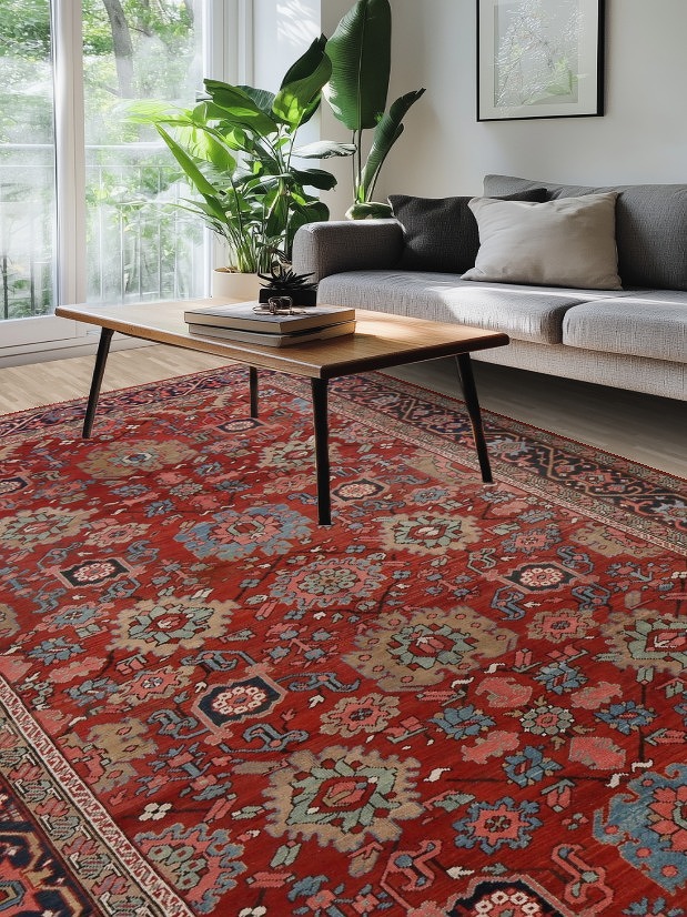 Pre-1900 Antique Heriz Serapi Vegetable Dye Persian Rug 8x12
