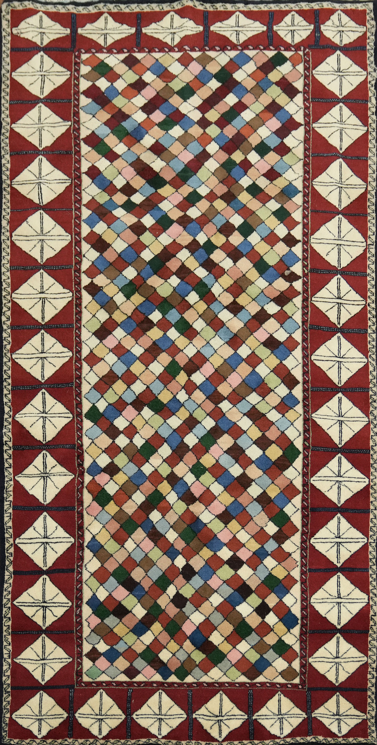 All-Over Checkered Ardebil Persian Runner Rug 4x8
