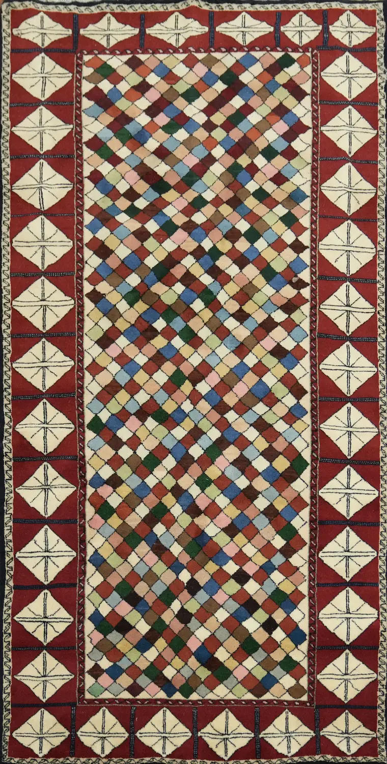 Bold and Colorful Checkered Gabbeh Persian Rug for Contemporary Spaces 4'x8'